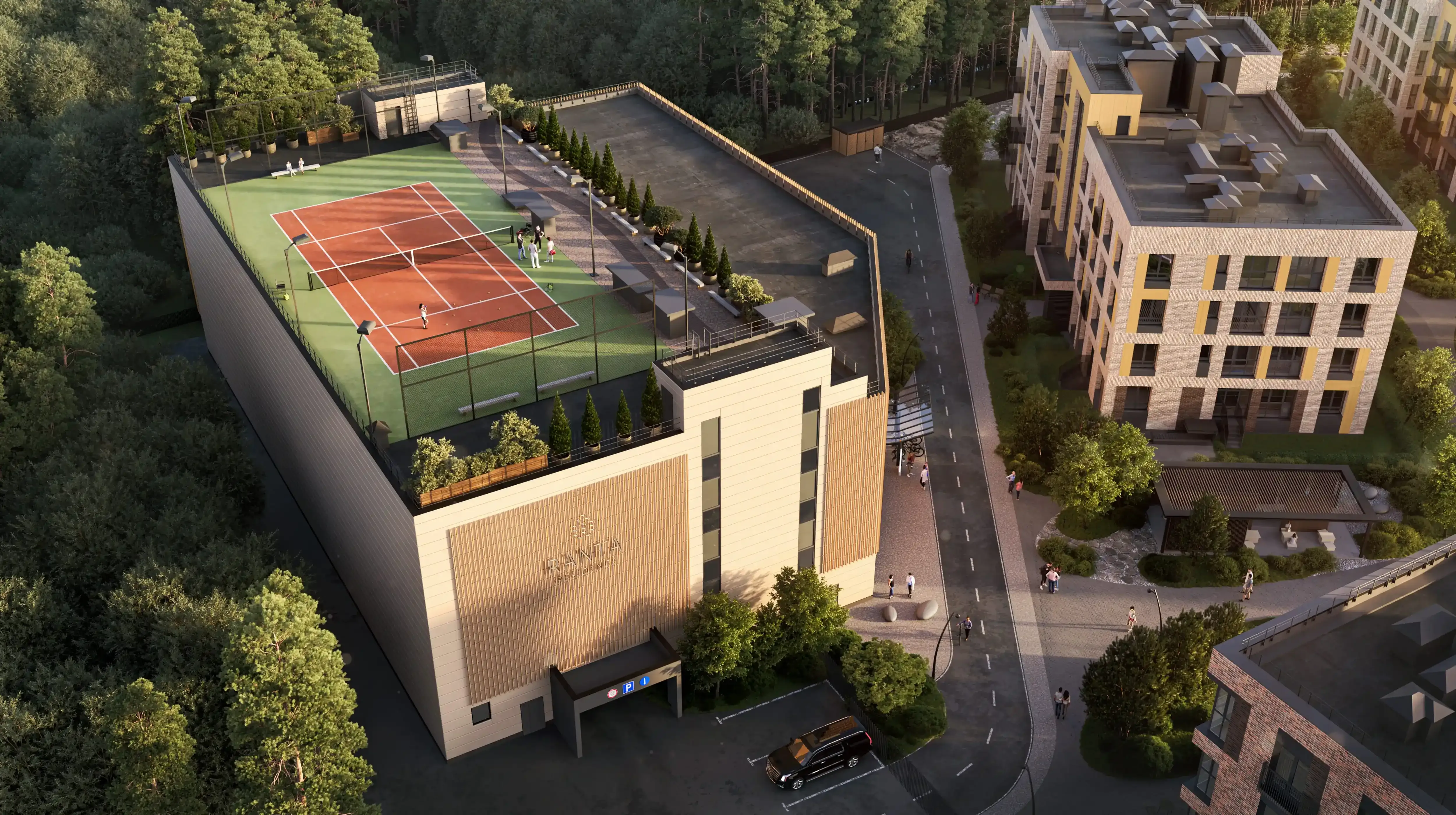 Рендеры ЖК Ranta Residence: паркинг и видовой теннисный корт